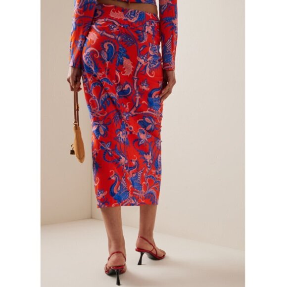 Cara Cara 'Madiera' Faux-Wrap Jersey Midi-Skirt, Orange/Blue Multi - Picture 2 of 3